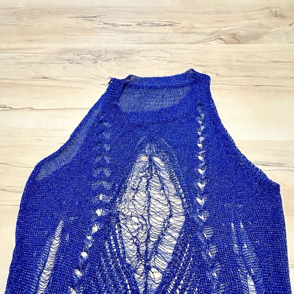 Unbranded Women XL Dress Swim Coverup Crocheted Sleeveless Unlined Metallic Blue - Picture 2 of 9